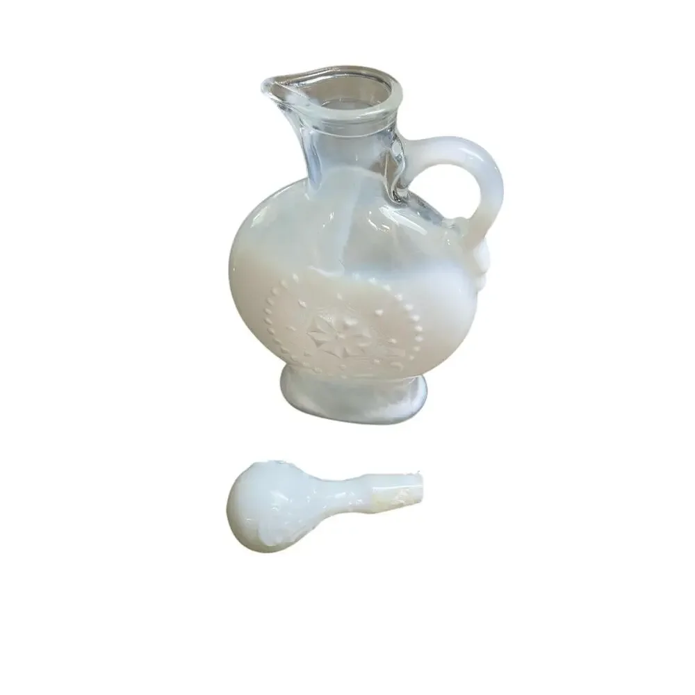 Milk Glass Decanter | Embossed Starburst | Empty Bottle | Decor - Vintage